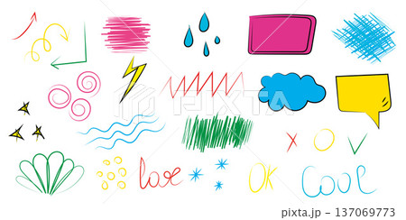 Hand Drawn Doodle Elements Set with Arrows and Speech Bubbles Hand Drawn Doodle Elements Set with Arrows and Speech Bubbles 137069773