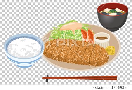 ご飯と味噌汁が付いたトンカツ定食のイメージイラスト 137069833