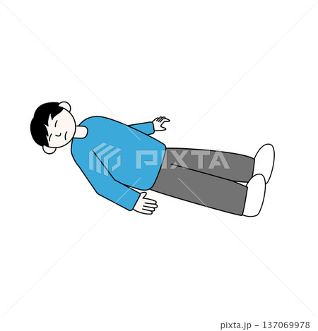 仰向けで倒れて意識を失い眠る若い男性の全身イラスト 仰向けで倒れて意識を失い眠る若い男性の全身イラスト 137069978