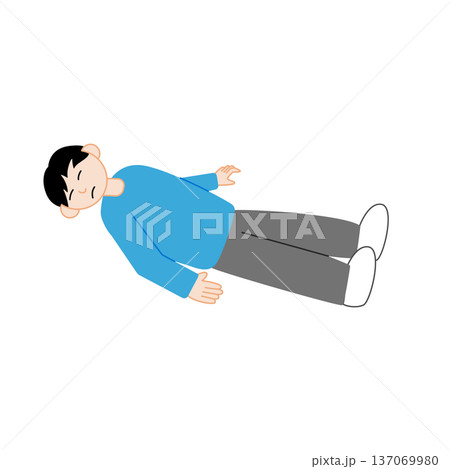 主線なしのフラットな仰向けで倒れて眠る男性のイラスト 137069980