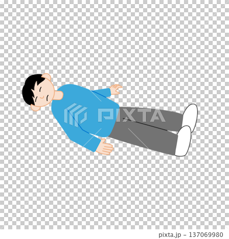 主線なしのフラットな仰向けで倒れて眠る男性のイラスト 137069980
