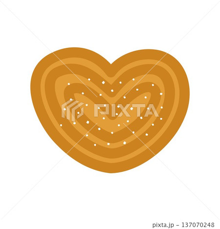 Sweet bun with sugar in the shape of a heart. Vector illustration. 137070248