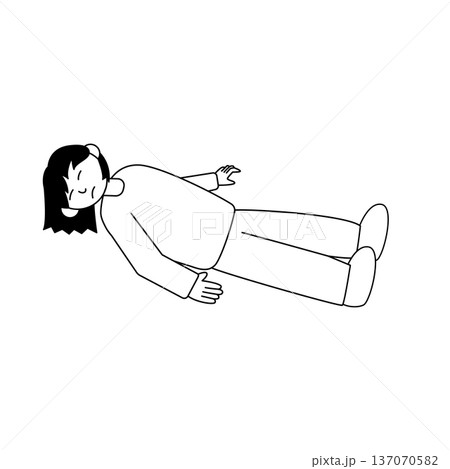 意識を失い仰向けで倒れている女性のモノクロイラスト 意識を失い仰向けで倒れている女性のモノクロイラスト 137070582