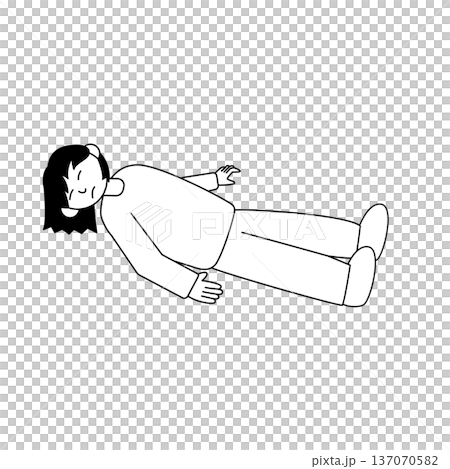 意識を失い仰向けで倒れている女性のモノクロイラスト 意識を失い仰向けで倒れている女性のモノクロイラスト 137070582