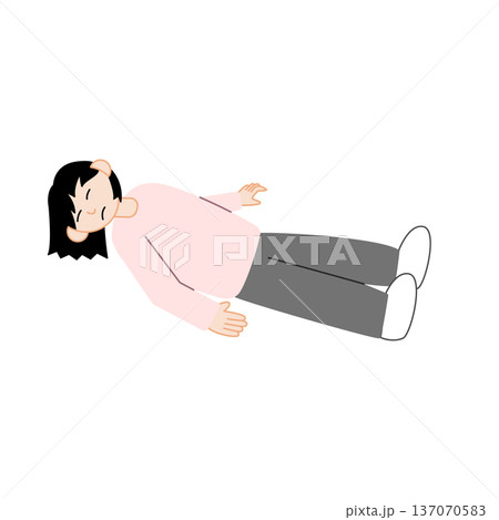 主線なしのフラットなタッチで倒れる意識不明の女性 主線なしのフラットなタッチで倒れる意識不明の女性 137070583