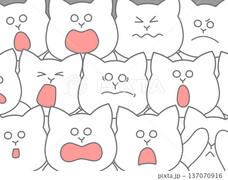 たくさんの猫が集まって様々なリアクションをしている観戦中イラスト 背景・ポスター・壁紙 白 たくさんの猫が集まって様々なリアクションをしている観戦中イラスト 背景・ポスター・壁紙 白 137070916