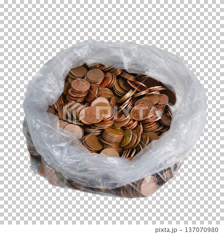 a plastic bag full of euro coins 137070980