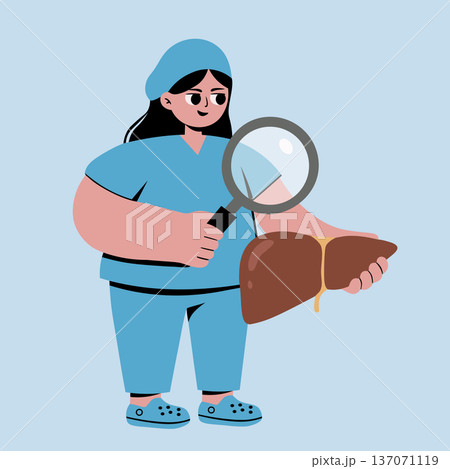 Medical professional holding and analyzing a liver organ with magnifier, symbolizing healthcare, diagnosis, and internal medicine Medical professional holding and analyzing a liver organ with magnifier, symbolizing healthcare, diagnosis, and internal medicine 137071119