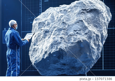 Scientist in Lab Analyzing Rock Samples with Technology and Data Visualization Scientist in Lab Analyzing Rock Samples with Technology and Data Visualization 137071386