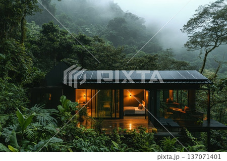 Serene Rural House Nestled Deep in Lush Jungle Landscape Serene Rural House Nestled Deep in Lush Jungle Landscape 137071401
