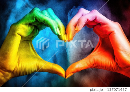 Artistic Composition of Different Hands Forming Heart Shapes with Vibrant Colors Artistic Composition of Different Hands Forming Heart Shapes with Vibrant Colors 137071457