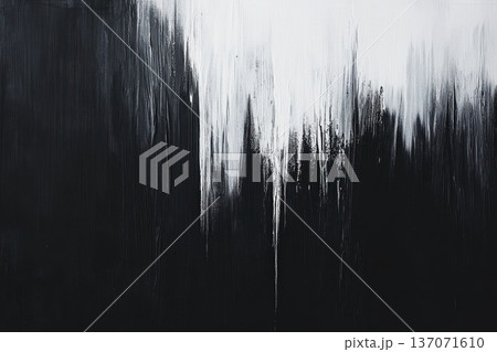 Abstract Black and White Monochromatic Ink Streaks on Canvas Creating Dynamic Composition 137071610