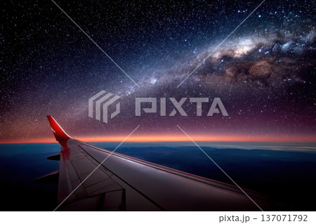 Tranquil Nighttime Airfreight Scene Featuring Planes Under a Starry Sky Tranquil Nighttime Airfreight Scene Featuring Planes Under a Starry Sky 137071792