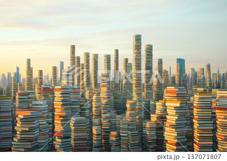 Urban Landscape Made of Colorful Stacked Books Representing Knowledge and Learning Growth Urban Landscape Made of Colorful Stacked Books Representing Knowledge and Learning Growth 137071807