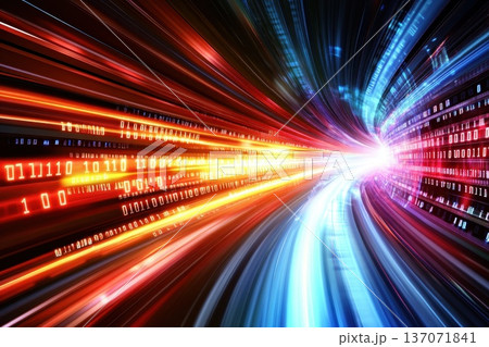 Abstract Macro Shot of Pixelated Data Transfer in Motion with Bright Colors and Light Trails Abstract Macro Shot of Pixelated Data Transfer in Motion with Bright Colors and Light Trails 137071841