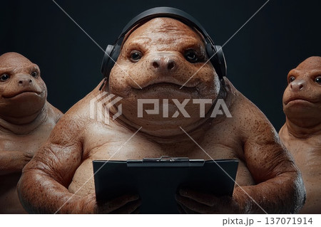 Dynamic and Vibrant Portrait of Overweight Characters Monster in a Dark Studio Setting 137071914