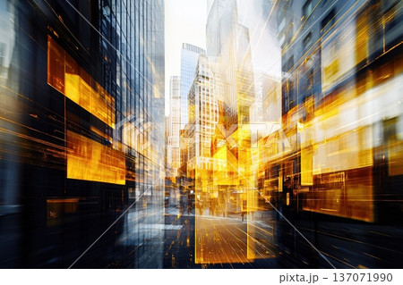 Surreal Futuristic Cityscape with Steel and Glass Structures 137071990