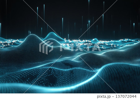 Deep Futuristic Digital Sky with Flowing Blue Elements and Glowing Points 137072044