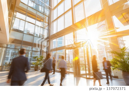 Bright Office Interior with Glass Walls and Natural Light Flowing In Bright Office Interior with Glass Walls and Natural Light Flowing In 137072371