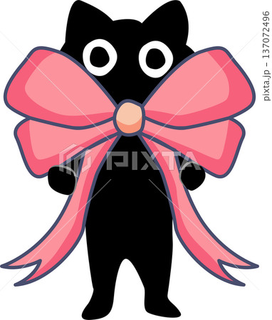 A black cat hold Pink Bow Illustration A black cat hold Pink Bow Illustration 137072496