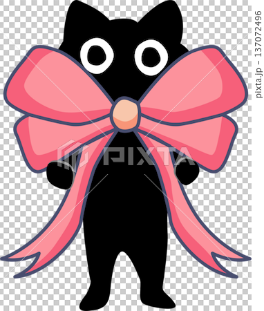 A black cat hold Pink Bow Illustration A black cat hold Pink Bow Illustration 137072496