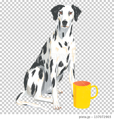 watercolor illustration of cute puppy sitting and playing 137072903