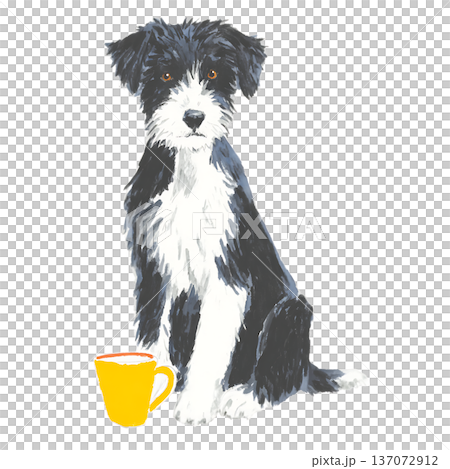 watercolor illustration of cute puppy sitting and playing 137072912