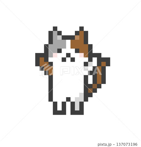 ドット絵のばんざいする三毛猫 137073196