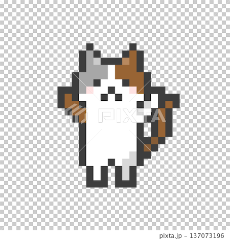 ドット絵のばんざいする三毛猫 137073196
