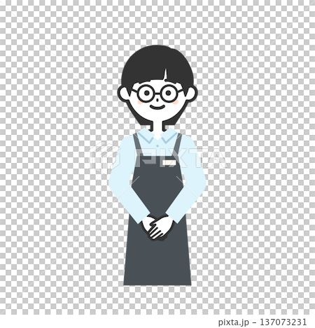 Illustration of a person wearing an apron with their hands clasped in front 137073231
