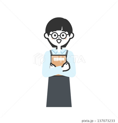 本を抱えるエプロンを付けた人物イラスト 137073233
