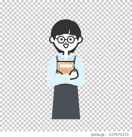 本を抱えるエプロンを付けた人物イラスト 137073233