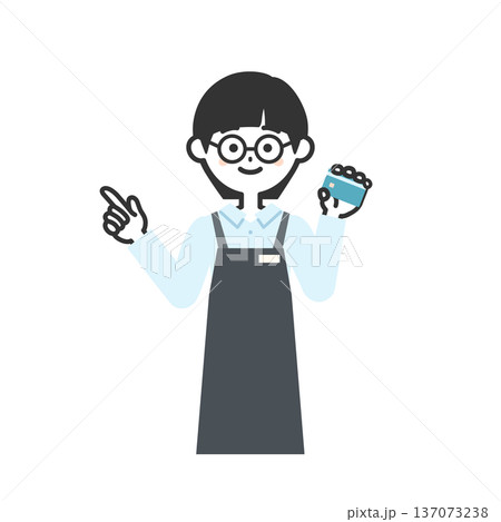 指をさすカードを持ったエプロンを付けた人物イラスト 指をさすカードを持ったエプロンを付けた人物イラスト 137073238