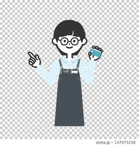指をさすカードを持ったエプロンを付けた人物イラスト 指をさすカードを持ったエプロンを付けた人物イラスト 137073238
