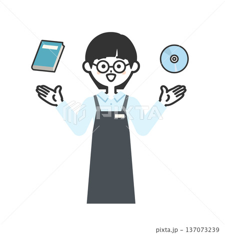 本とディスクを比較するエプロンを付けた人物イラスト 137073239