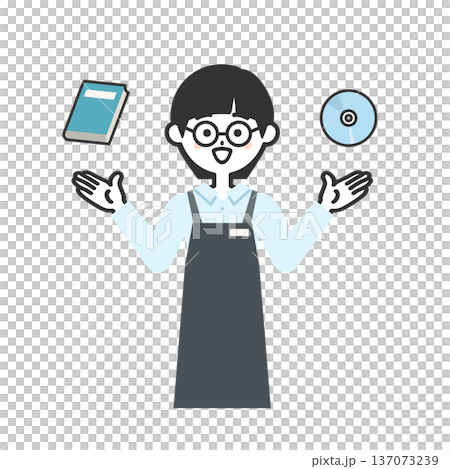 本とディスクを比較するエプロンを付けた人物イラスト 137073239