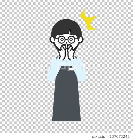 Illustration of a surprised person wearing an apron and covering their mouth Illustration of a surprised person wearing an apron and covering their mouth 137073242