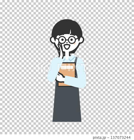 Illustration of a person wearing an apron calling out with their hand over their mouth Illustration of a person wearing an apron calling out with their hand over their mouth 137073244