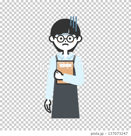 がっかりした表情のエプロンを付けた人物イラスト 137073247