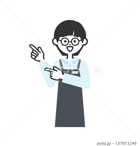 両手の指で指すエプロンを付けた人物イラスト 137073249
