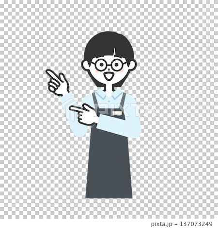両手の指で指すエプロンを付けた人物イラスト 137073249