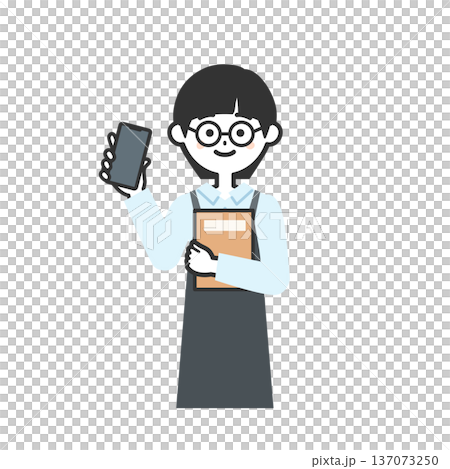 圖：一個人穿著圍裙，手裡拿著一本書和智慧型手機。 137073250