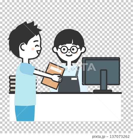本を持つ男の子とエプロンを付けた人物イラスト 137073262