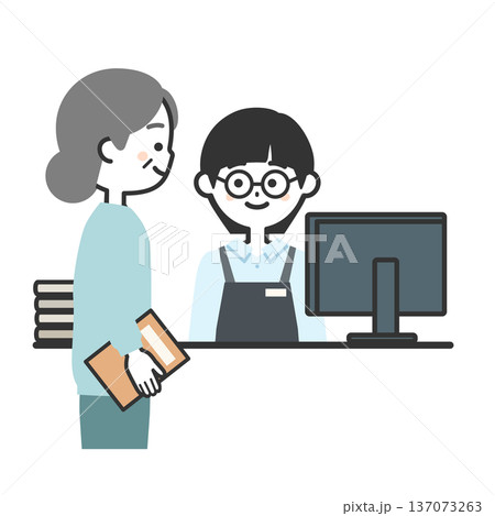 本を持つ女性とエプロンを付けた人物イラスト 137073263