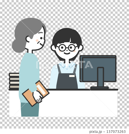 本を持つ女性とエプロンを付けた人物イラスト 137073263
