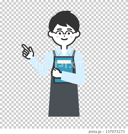 圖解：一個人穿著圍裙，手裡拿著一本書，指著什麼。 137073273