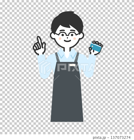 指をさすカードを持ったエプロンを付けた人物イラスト 137073274