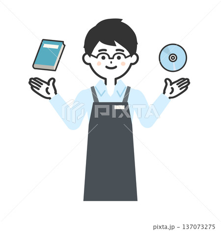 本とディスクを比較するエプロンを付けた人物イラスト 137073275