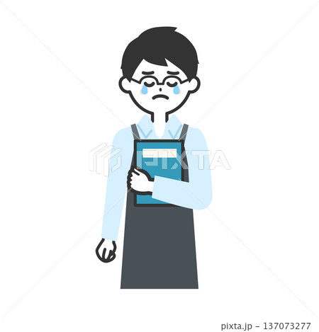 涙を流すエプロンを付けた人物イラスト 137073277