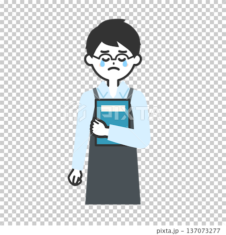 涙を流すエプロンを付けた人物イラスト 137073277